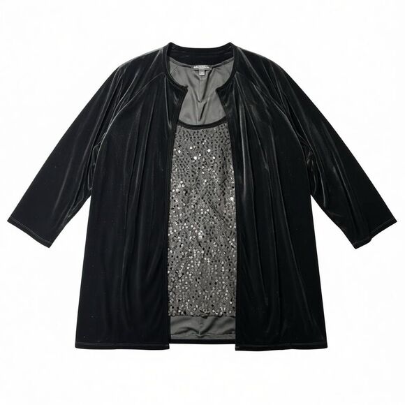 Notations Black Velvet & Sequin Twofer Jacket/tank Size 2XL Dressy Holiday - Picture 1 of 9